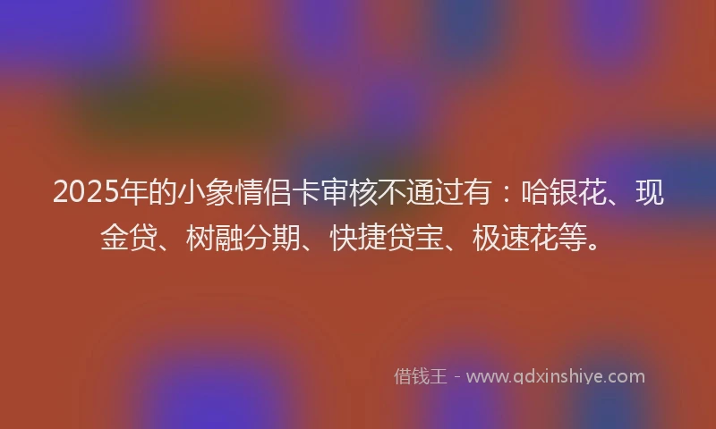 2025年的小象情侣卡审核不通过有：哈银花、现金贷、树融分期、快捷贷宝、极速花等。