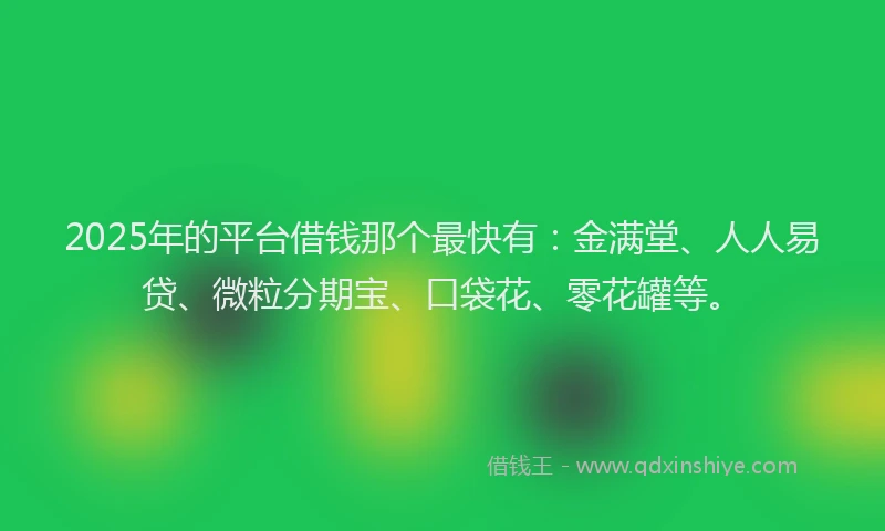 2025年的平台借钱那个最快有：金满堂、人人易贷、微粒分期宝、口袋花、零花罐等。