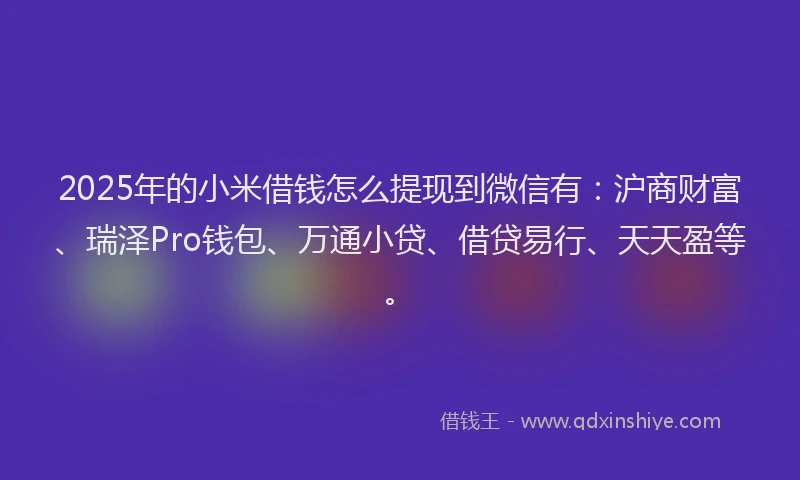 2025年的小米借钱怎么提现到微信有：沪商财富、瑞泽Pro钱包、万通小贷、借贷易行、天天盈等。
