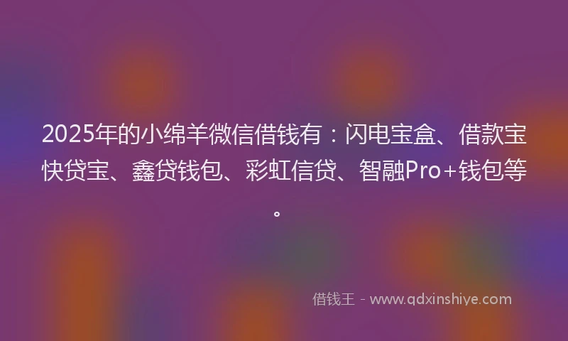 2025年的小绵羊微信借钱有：闪电宝盒、借款宝快贷宝、鑫贷钱包、彩虹信贷、智融Pro+钱包等。