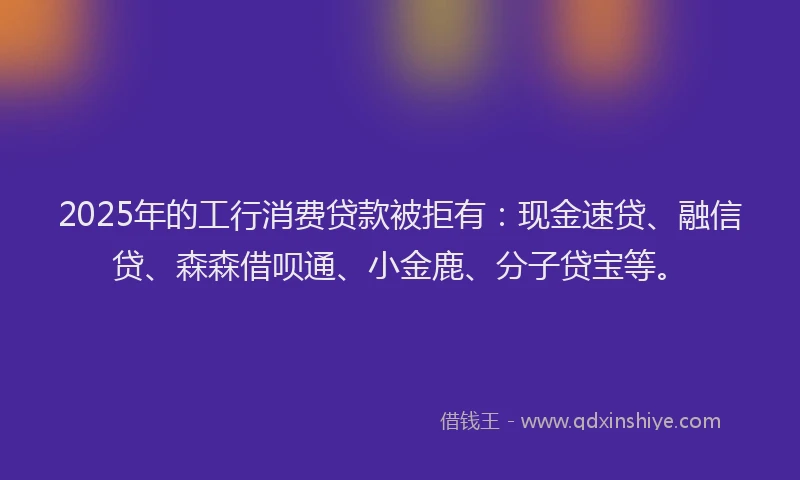 2025年的工行消费贷款被拒有：现金速贷、融信贷、森森借呗通、小金鹿、分子贷宝等。