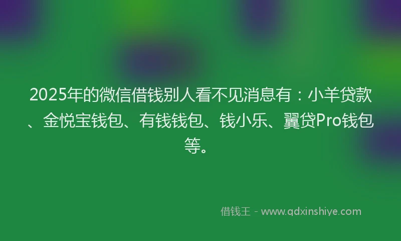 2025年的微信借钱别人看不见消息有：小羊贷款、金悦宝钱包、有钱钱包、钱小乐、翼贷Pro钱包等。