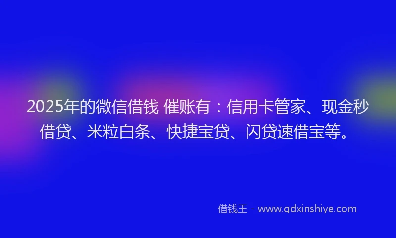 2025年的微信借钱 催账有：信用卡管家、现金秒借贷、米粒白条、快捷宝贷、闪贷速借宝等。