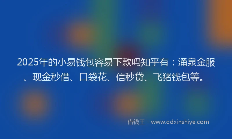 2025年的小易钱包容易下款吗知乎有：涌泉金服、现金秒借、口袋花、信秒贷、飞猪钱包等。