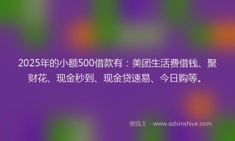 2025年的小额500借款有：美团生活费借钱、聚财花、现金秒到、现金贷速易、今日购等。