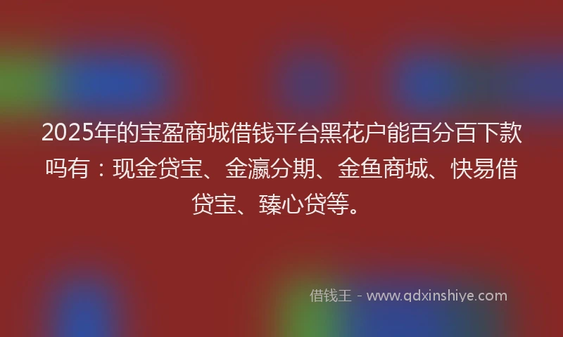 2025年的宝盈商城借钱平台黑花户能百分百下款吗有：现金贷宝、金瀛分期、金鱼商城、快易借贷宝、臻心贷等。