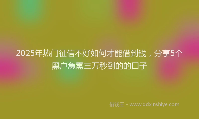 2025年热门征信不好如何才能借到钱，分享5个黑户急需三万秒到的的口子