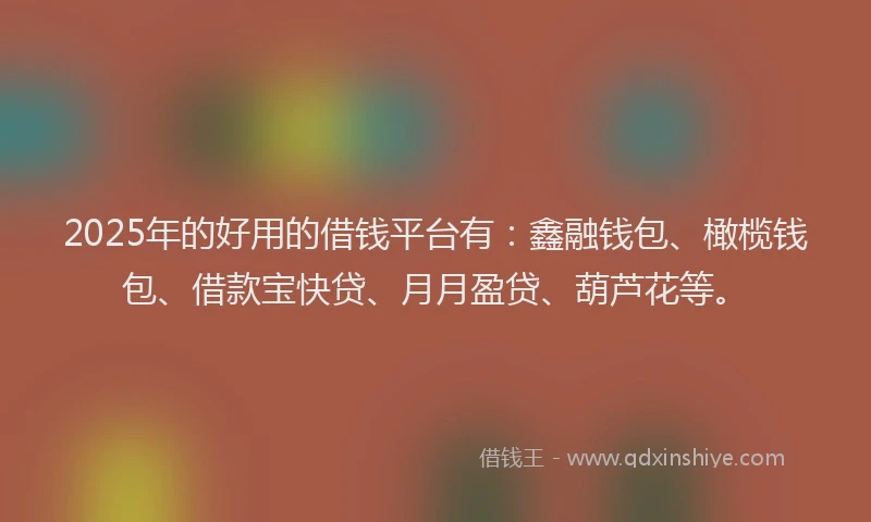 2025年的好用的借钱平台有：鑫融钱包、橄榄钱包、借款宝快贷、月月盈贷、葫芦花等。