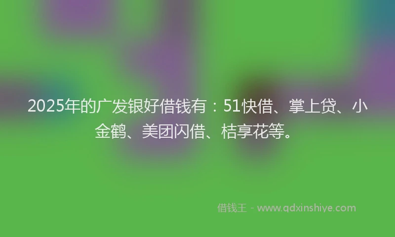 2025年的广发银好借钱有：51快借、掌上贷、小金鹤、美团闪借、桔享花等。