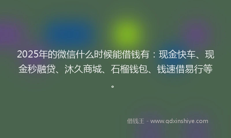 2025年的微信什么时候能借钱有：现金快车、现金秒融贷、沐久商城、石榴钱包、钱速借易行等。