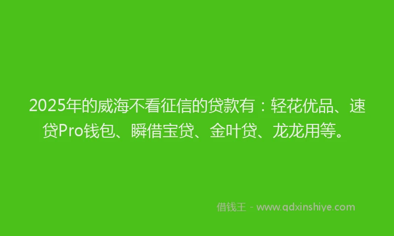 2025年的威海不看征信的贷款有：轻花优品、速贷Pro钱包、瞬借宝贷、金叶贷、龙龙用等。