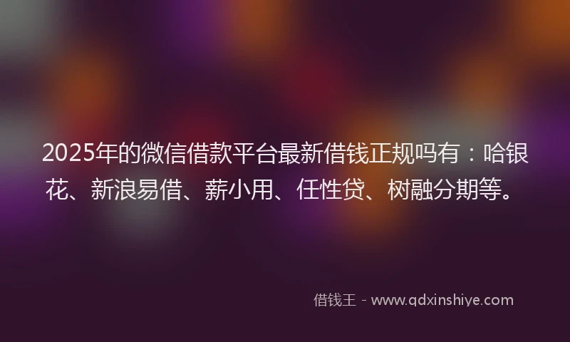 2025年的微信借款平台最新借钱正规吗有：哈银花、新浪易借、薪小用、任性贷、树融分期等。