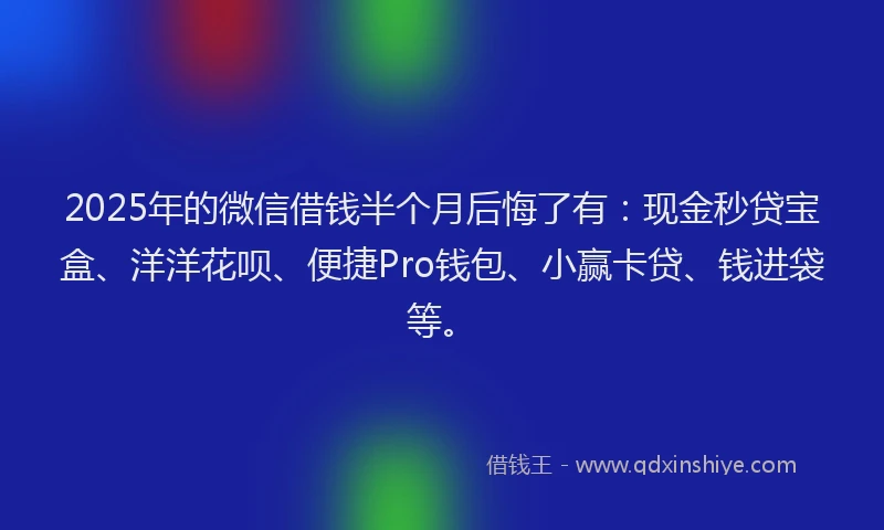 2025年的微信借钱半个月后悔了有：现金秒贷宝盒、洋洋花呗、便捷Pro钱包、小赢卡贷、钱进袋等。