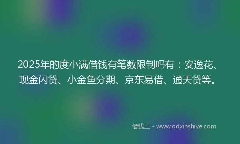 2025年的度小满借钱有笔数限制吗有：安逸花、现金闪贷、小金鱼分期、京东易借、通天贷等。
