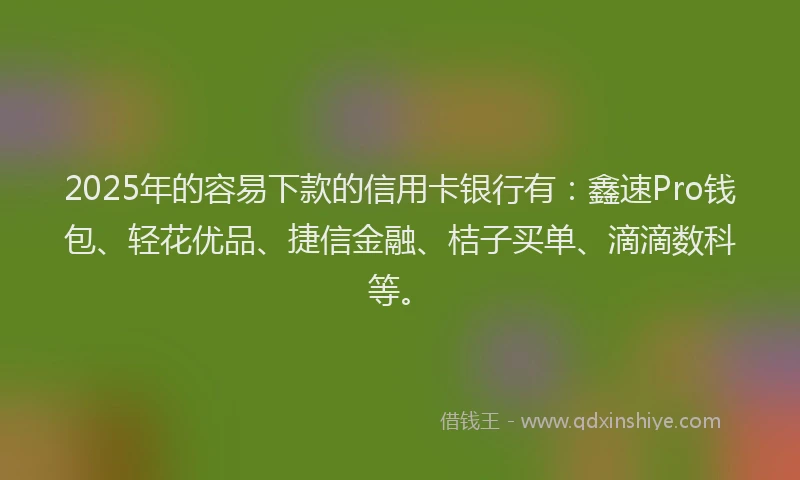 2025年的容易下款的信用卡银行有：鑫速Pro钱包、轻花优品、捷信金融、桔子买单、滴滴数科等。