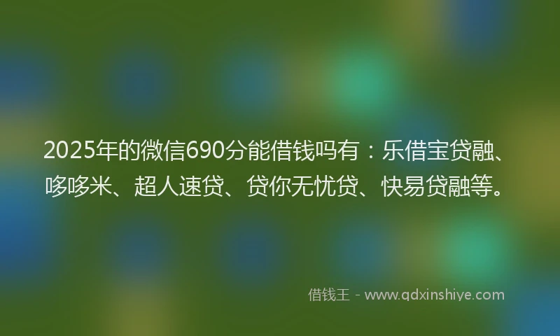 2025年的微信690分能借钱吗有：乐借宝贷融、哆哆米、超人速贷、贷你无忧贷、快易贷融等。