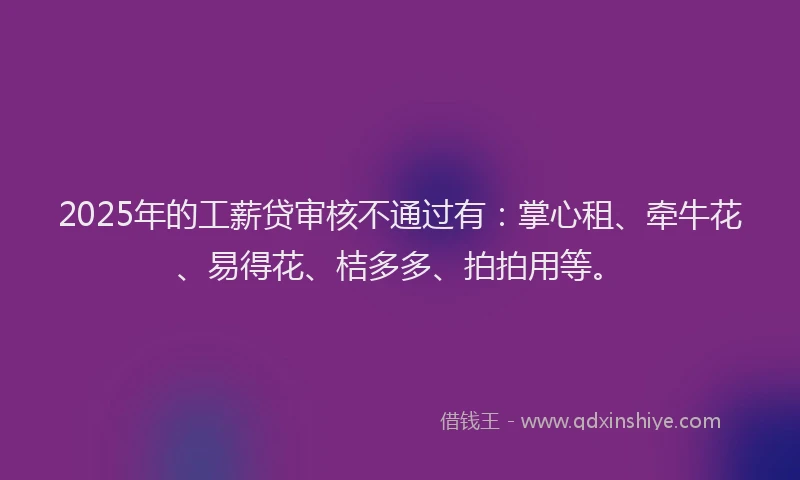 2025年的工薪贷审核不通过有：掌心租、牵牛花、易得花、桔多多、拍拍用等。