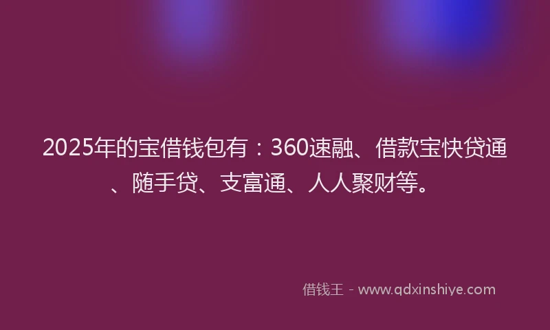 2025年的宝借钱包有：360速融、借款宝快贷通、随手贷、支富通、人人聚财等。