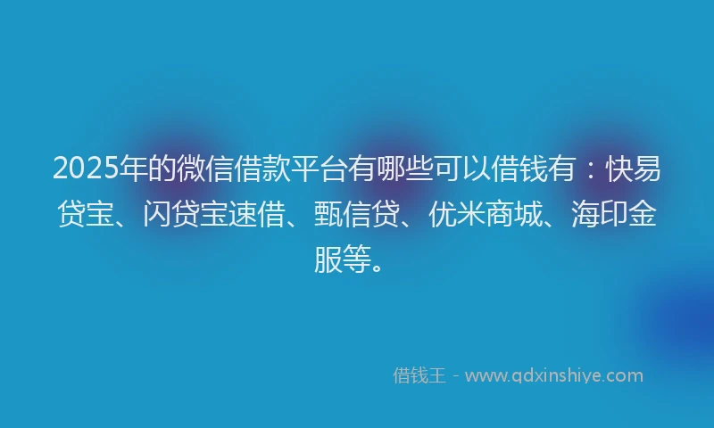 2025年的微信借款平台有哪些可以借钱有：快易贷宝、闪贷宝速借、甄信贷、优米商城、海印金服等。