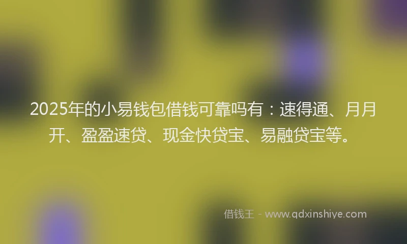 2025年的小易钱包借钱可靠吗有：速得通、月月开、盈盈速贷、现金快贷宝、易融贷宝等。