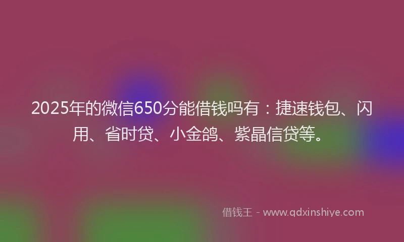 2025年的微信650分能借钱吗有：捷速钱包、闪用、省时贷、小金鸽、紫晶信贷等。