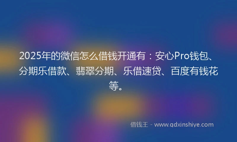 2025年的微信怎么借钱开通有：安心Pro钱包、分期乐借款、翡翠分期、乐借速贷、百度有钱花等。