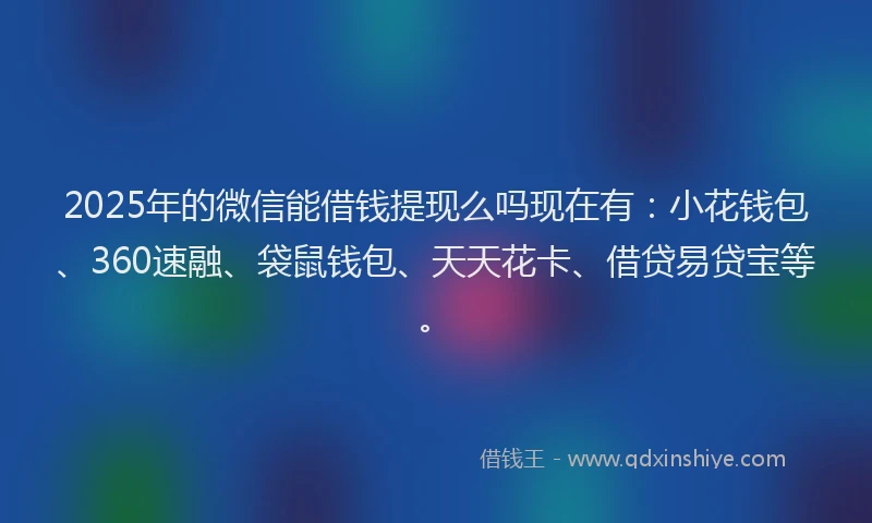 2025年的微信能借钱提现么吗现在有：小花钱包、360速融、袋鼠钱包、天天花卡、借贷易贷宝等。