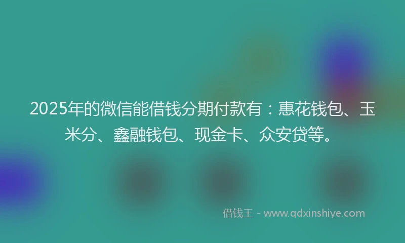 2025年的微信能借钱分期付款有：惠花钱包、玉米分、鑫融钱包、现金卡、众安贷等。