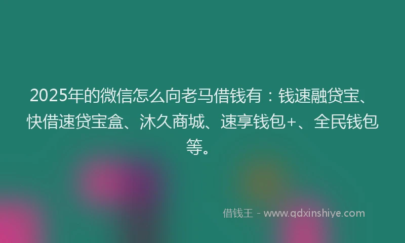 2025年的微信怎么向老马借钱有：钱速融贷宝、快借速贷宝盒、沐久商城、速享钱包+、全民钱包等。