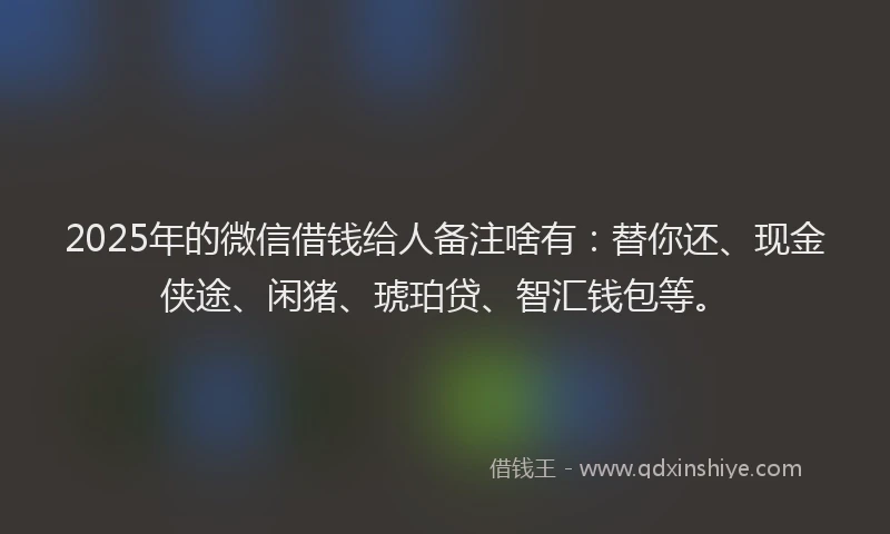 2025年的微信借钱给人备注啥有：替你还、现金侠途、闲猪、琥珀贷、智汇钱包等。