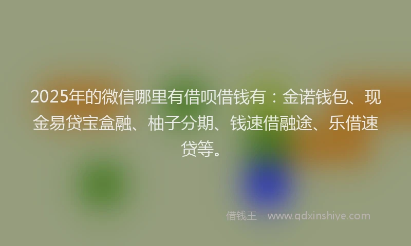 2025年的微信哪里有借呗借钱有：金诺钱包、现金易贷宝盒融、柚子分期、钱速借融途、乐借速贷等。