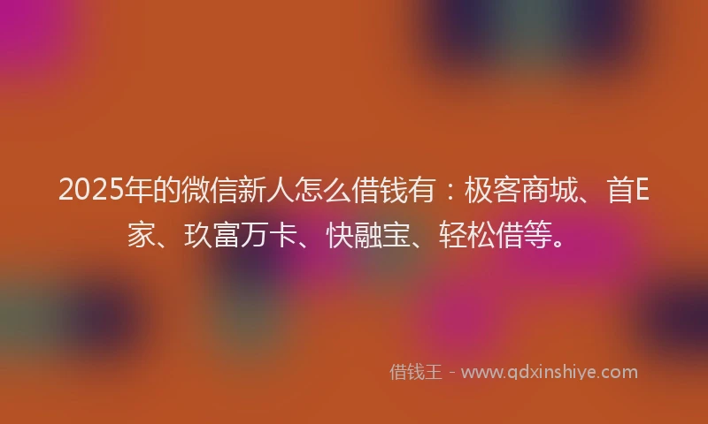 2025年的微信新人怎么借钱有：极客商城、首E家、玖富万卡、快融宝、轻松借等。