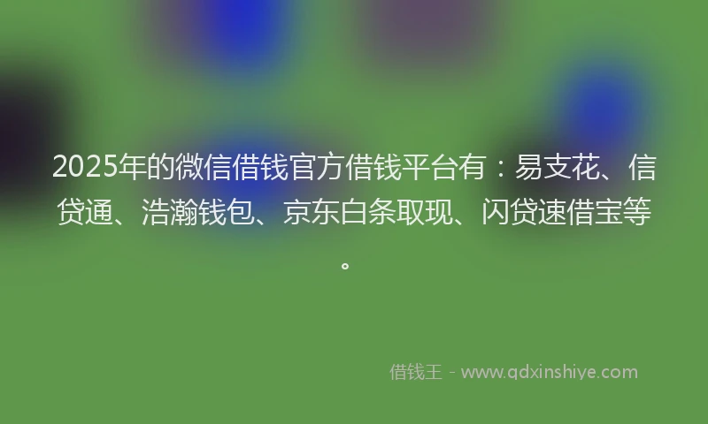2025年的微信借钱官方借钱平台有：易支花、信贷通、浩瀚钱包、京东白条取现、闪贷速借宝等。