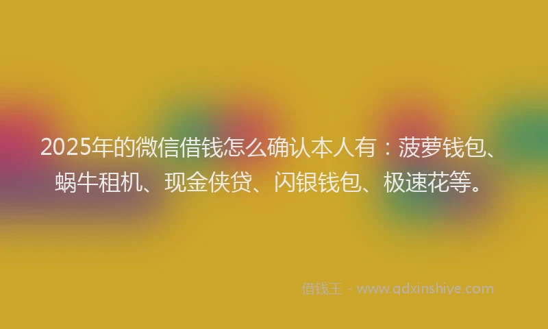 2025年的微信借钱怎么确认本人有：菠萝钱包、蜗牛租机、现金侠贷、闪银钱包、极速花等。