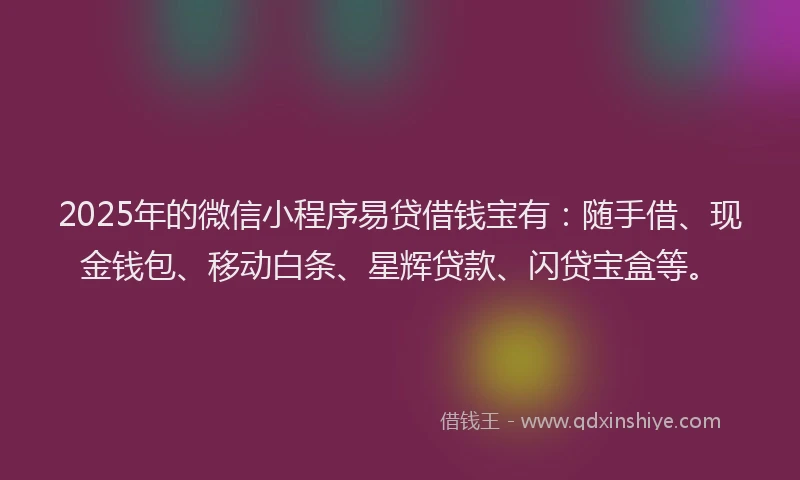 2025年的微信小程序易贷借钱宝有：随手借、现金钱包、移动白条、星辉贷款、闪贷宝盒等。