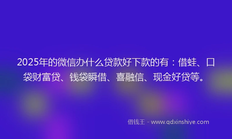 2025年的微信办什么贷款好下款的有：借蛙、口袋财富贷、钱袋瞬借、喜融信、现金好贷等。