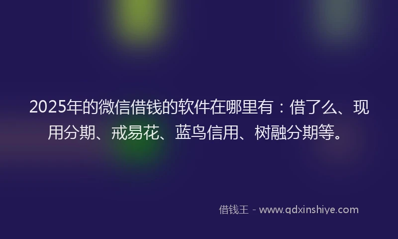 2025年的微信借钱的软件在哪里有：借了么、现用分期、戒易花、蓝鸟信用、树融分期等。