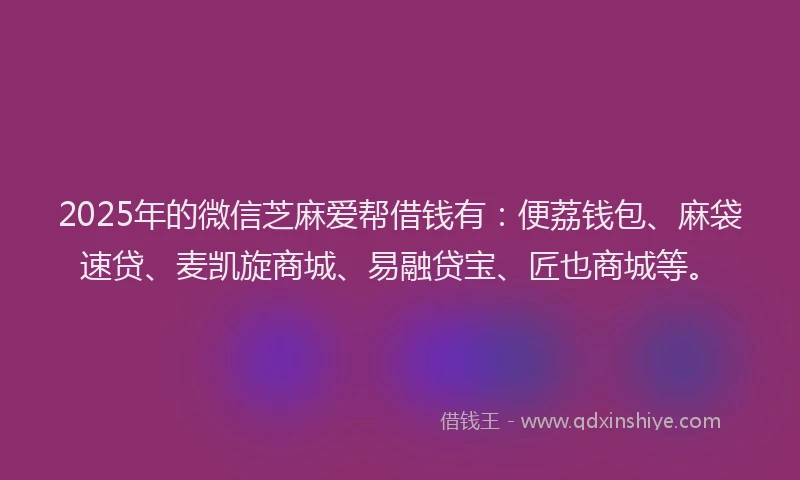 2025年的微信芝麻爱帮借钱有：便荔钱包、麻袋速贷、麦凯旋商城、易融贷宝、匠也商城等。