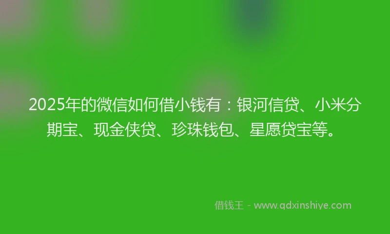 2025年的微信如何借小钱有：银河信贷、小米分期宝、现金侠贷、珍珠钱包、星愿贷宝等。