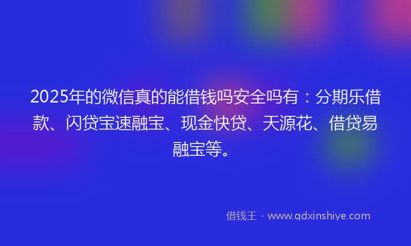 2025年的微信真的能借钱吗安全吗有：分期乐借款、闪贷宝速融宝、现金快贷、天源花、借贷易融宝等。