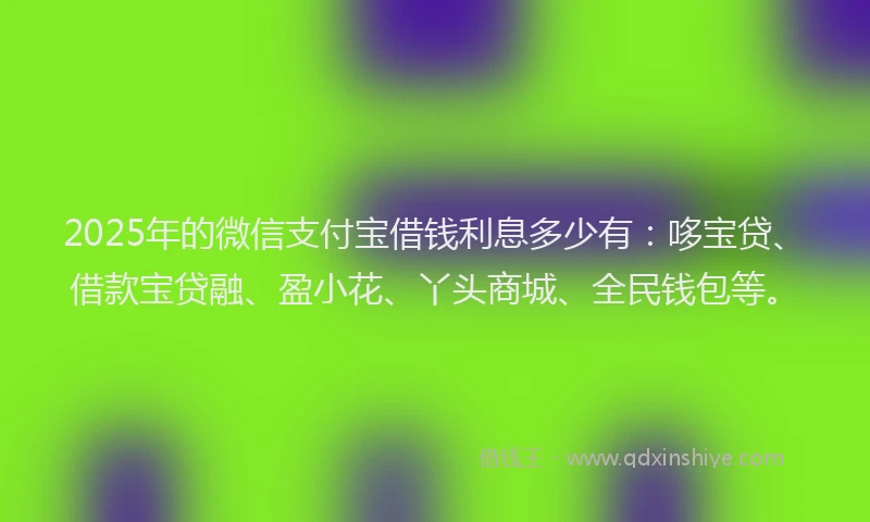2025年的微信支付宝借钱利息多少有：哆宝贷、借款宝贷融、盈小花、丫头商城、全民钱包等。