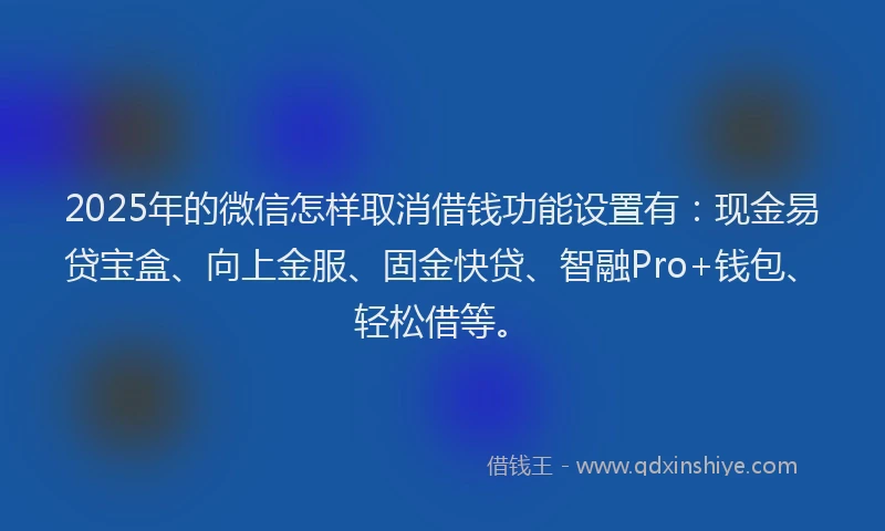 2025年的微信怎样取消借钱功能设置有：现金易贷宝盒、向上金服、固金快贷、智融Pro+钱包、轻松借等。