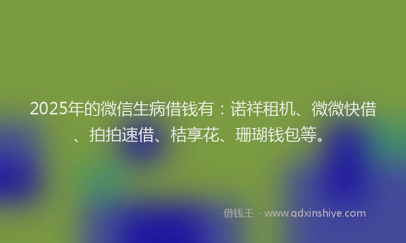 2025年的微信生病借钱有：诺祥租机、微微快借、拍拍速借、桔享花、珊瑚钱包等。