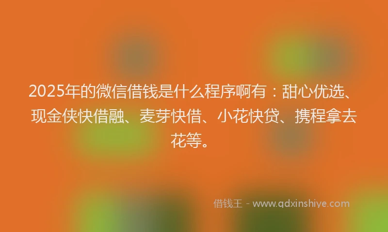 2025年的微信借钱是什么程序啊有：甜心优选、现金侠快借融、麦芽快借、小花快贷、携程拿去花等。
