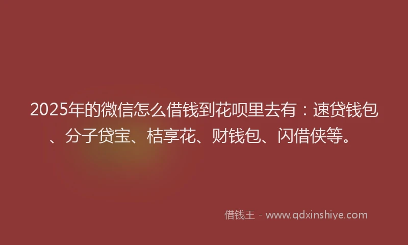 2025年的微信怎么借钱到花呗里去有：速贷钱包、分子贷宝、桔享花、财钱包、闪借侠等。