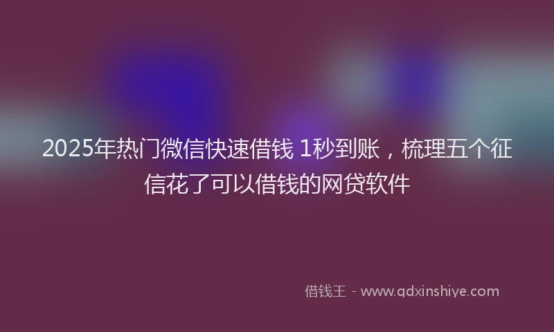 2025年热门微信快速借钱 1秒到账，梳理五个征信花了可以借钱的网贷软件