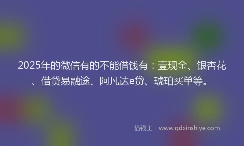 2025年的微信有的不能借钱有：壹现金、银杏花、借贷易融途、阿凡达e贷、琥珀买单等。