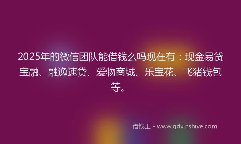 2025年的微信团队能借钱么吗现在有：现金易贷宝融、融逸速贷、爱物商城、乐宝花、飞猪钱包等。