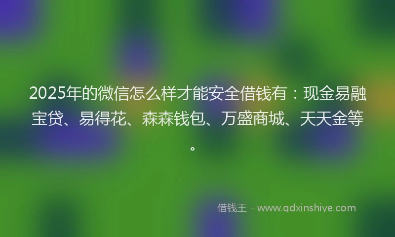 2025年的微信怎么样才能安全借钱有：现金易融宝贷、易得花、森森钱包、万盛商城、天天金等。