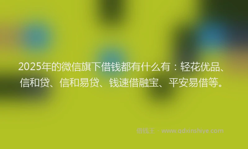 2025年的微信旗下借钱都有什么有：轻花优品、信和贷、信和易贷、钱速借融宝、平安易借等。